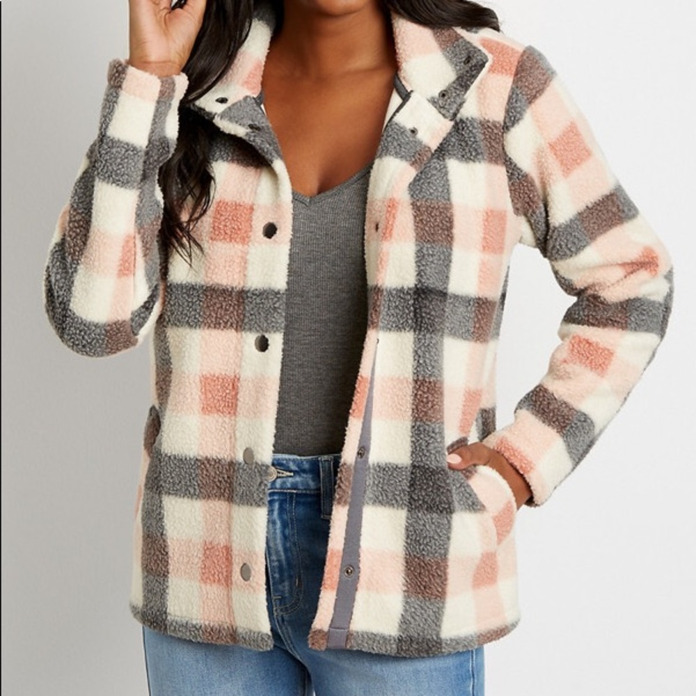 Maurices White Plaid Sherpa Jacket